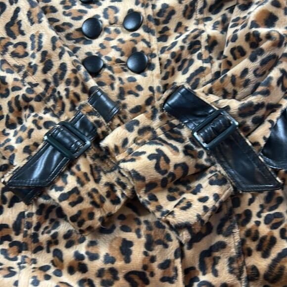 Neslay leopard  and faux leather belted peacoat, size small - Picture 9 of 9